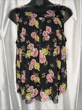 Bobbie Brooks Sheer Yoke Top Floral Sleeveless Black Ruffle Lined Women’s 2X